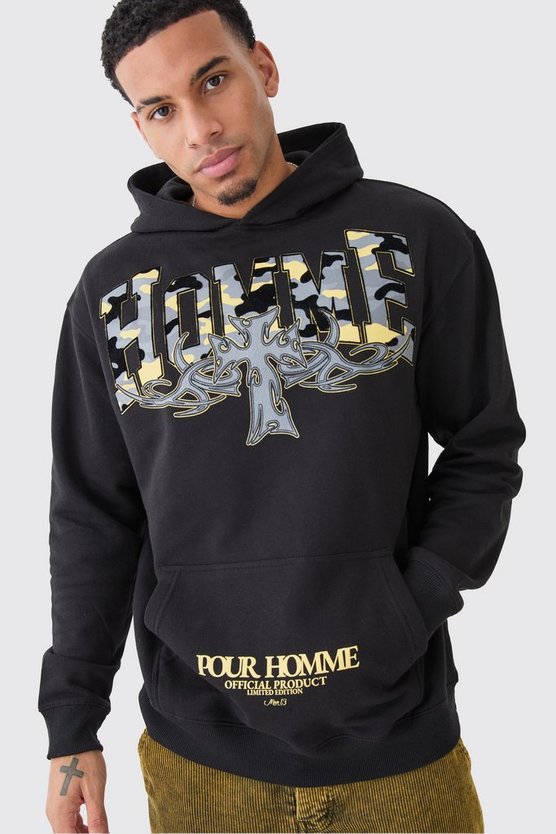 Oversized Camo Flock Print Hoodie