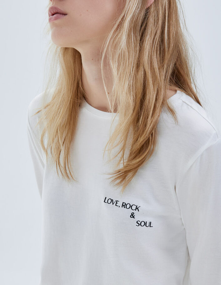 Tee-shirt blanc message brodé poitrine Femme