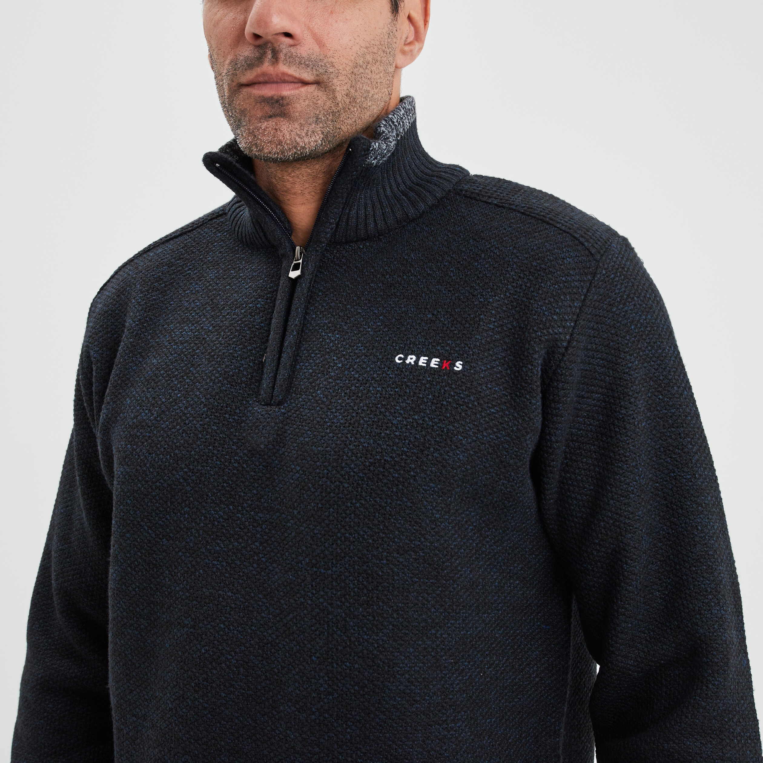 Pull camionneur zippé droit Creeks bleu foncé homme | La Halle