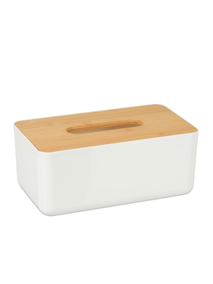 relaxdays Tücherbox in Weiß/Natur - (B)23 x (H)10 x (T)13 cm günstig kaufen onesize