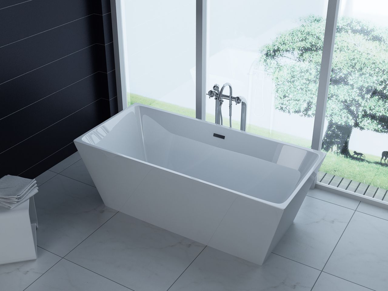 PureHaven freistehende Luxus Acryl-Badewanne 170x80 cm elegant inkl. Siphon Überlaufschutz leicht zu pflegende Oberfläche extra starker Rahmen Weiß