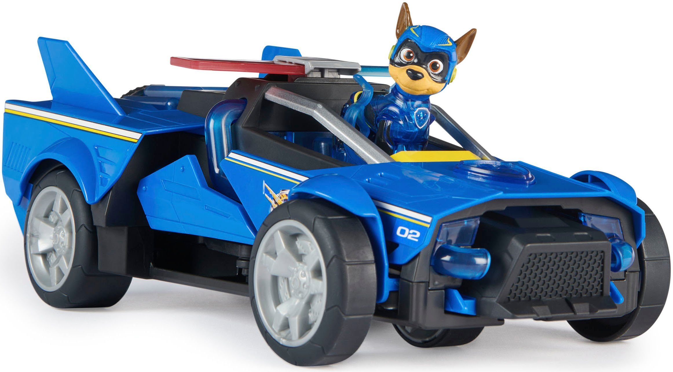 Spin Master Spielzeug-Rennwagen PAW Patrol, Der Mighty Kinofilm Chases Deluxe, Superhelden-Raketenfahrzeug inkl. Chase Figur