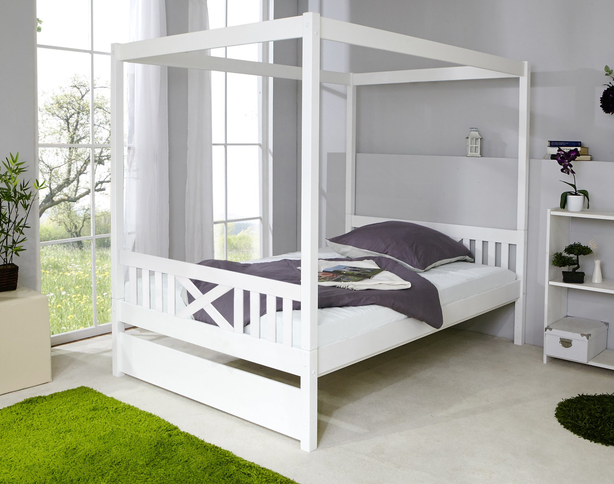 Ticaa Himmelbett Himmelbett Lino Kiefer Weiß 140x200