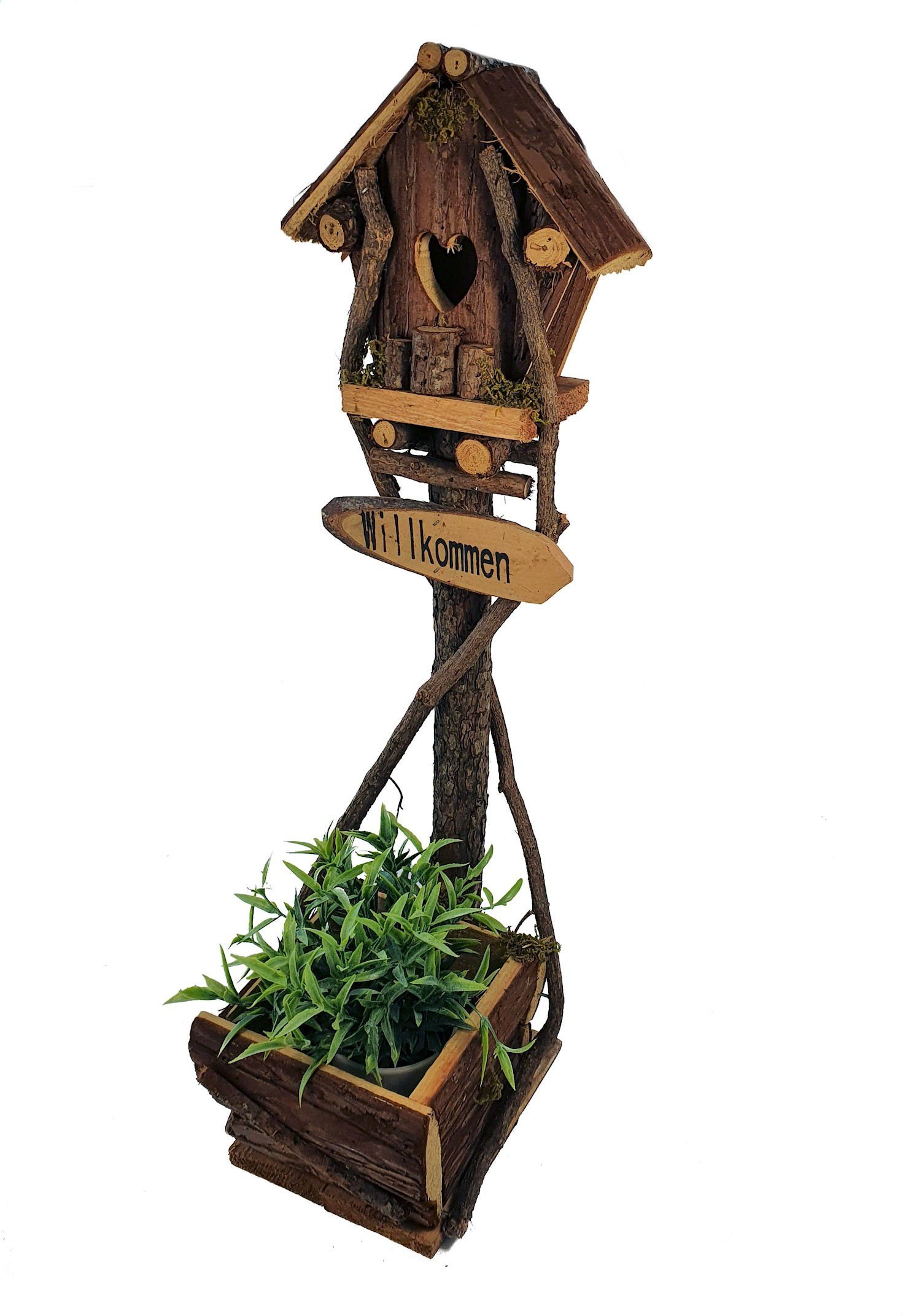 Spetebo Übertopf Holz Vogelhaus mit Pflanztopf auf Ständer - 58 cm