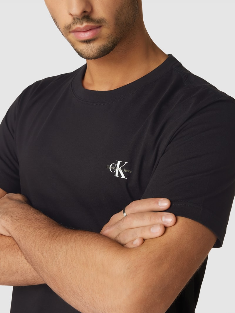T-Shirt im unifarbenen Design Modell 'MONOGRAM' im 2er-Pack in schwarz
