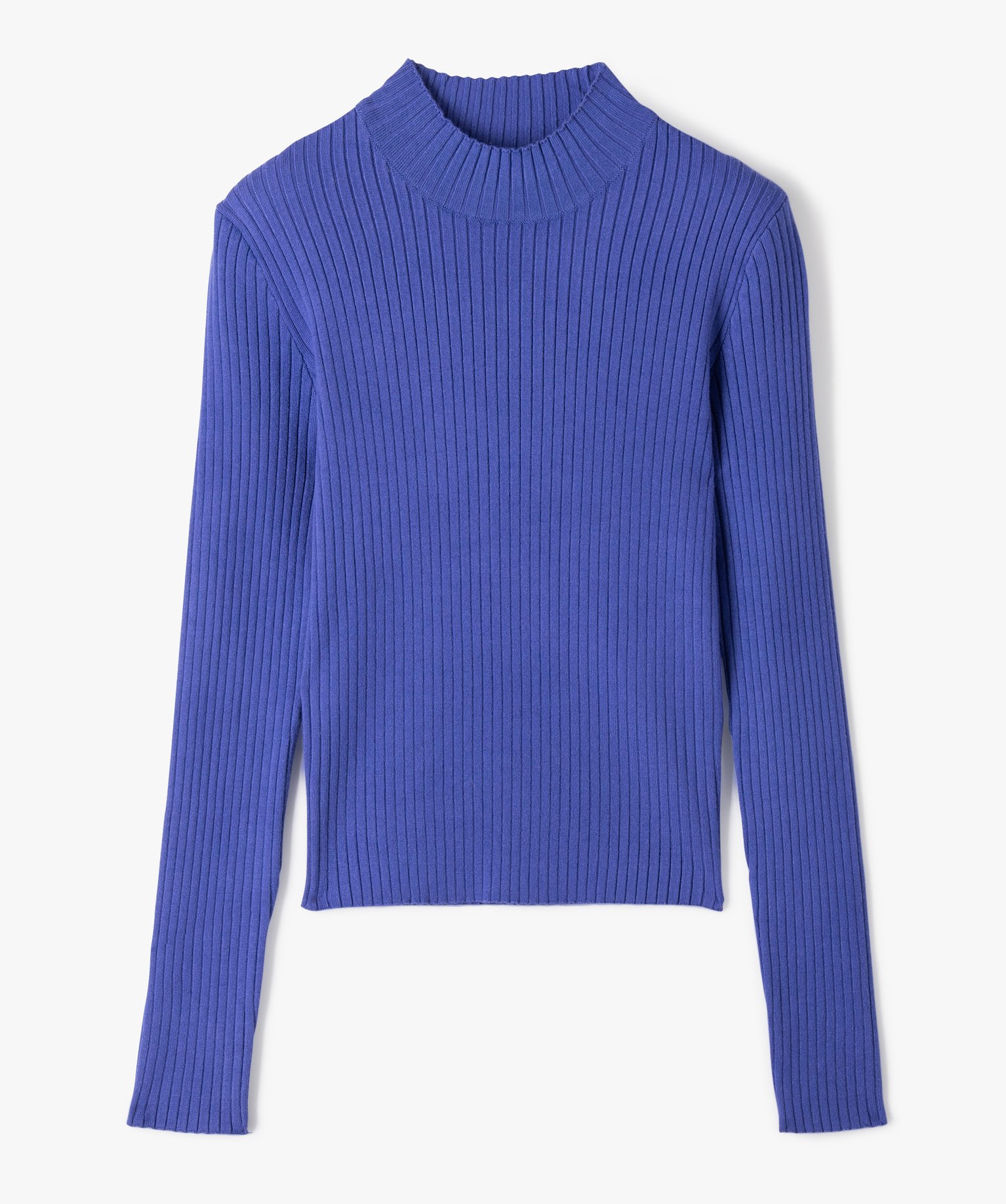 Pull fille court à col cheminée en maille ctelée violet clair | GEMO