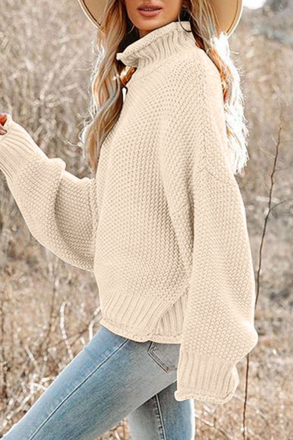 B.X Rollkragenpullover Damen Strickpullover Oversize Lang Warm Rundhals