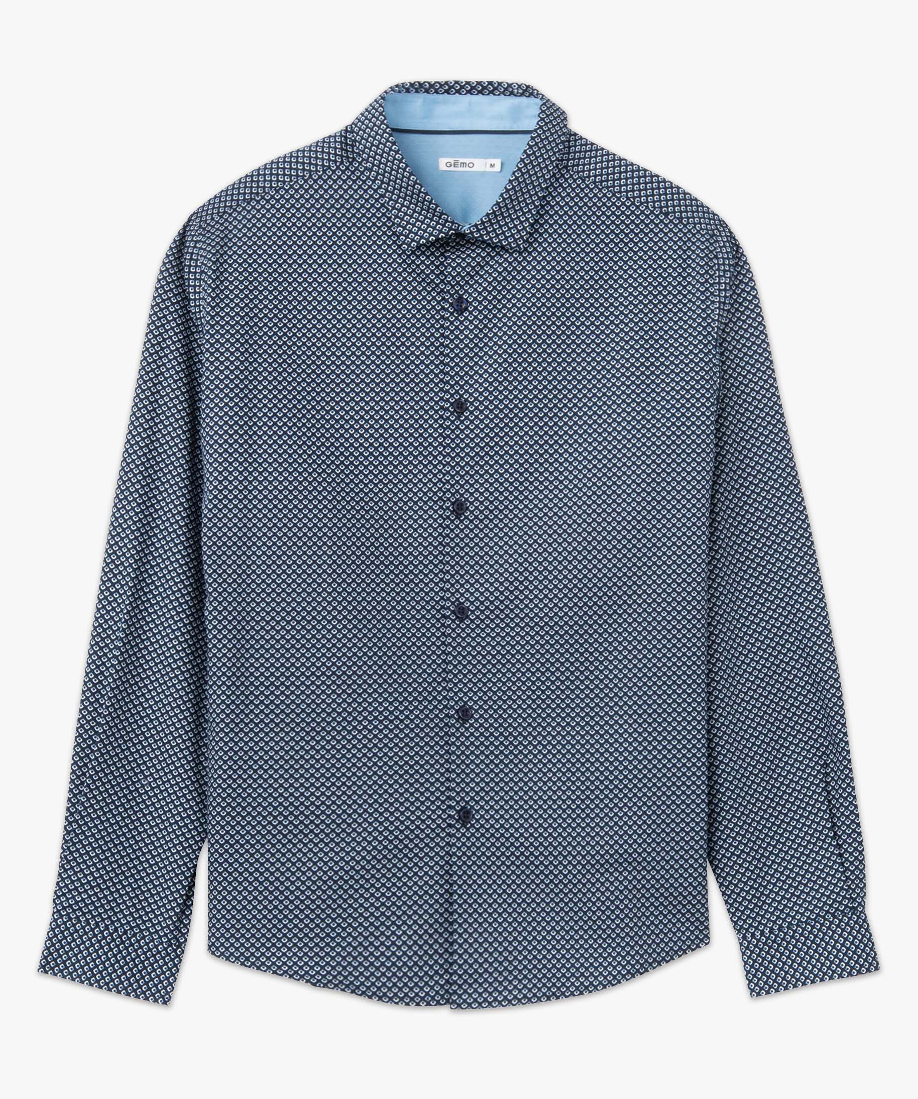 Chemise homme à manches longues avec micro-motifs marine | GEMO