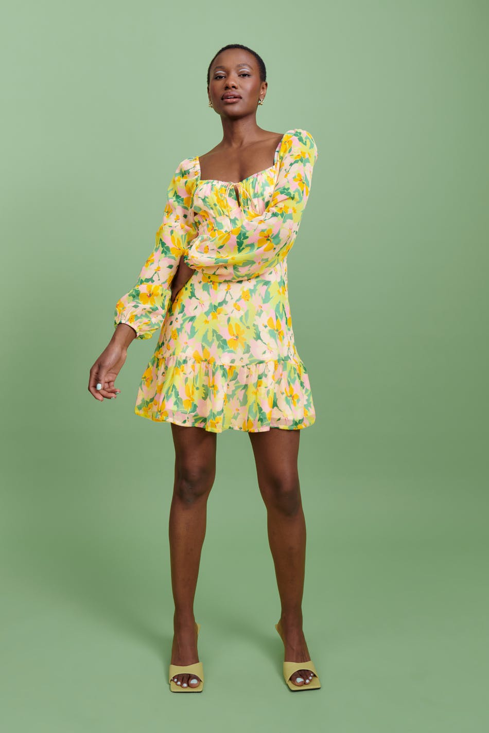 Gathered bust chiffon dress