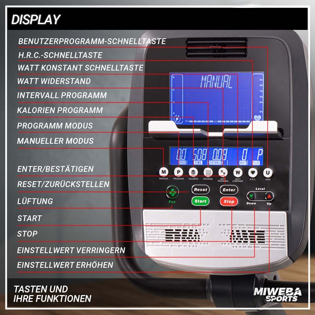 Miweba Sports Ergometer Liegeergometer ME700 mit Herzfrequenzkontrolle - 16 Kg Schwungrad (Fettverbrennung, Intervalltraining, Watt-Programm, Watt konstant, H.R.C. (Herzfrequenzkontrolle), 150 Kg max. Belastbarkeit, Heimtrainer, Liegeheimtrainer, Car