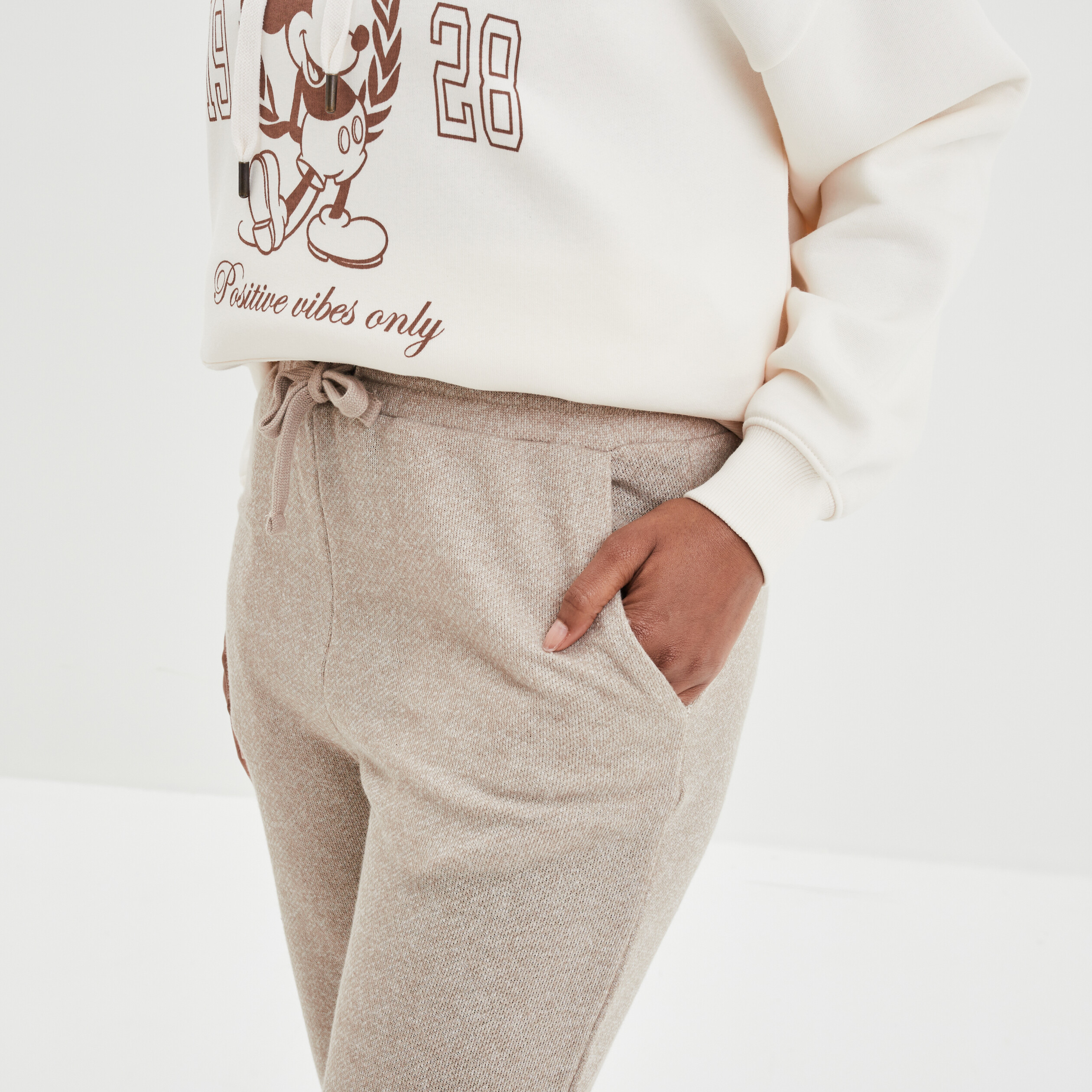 Pantalon jogging taille haute beige femme | La Halle