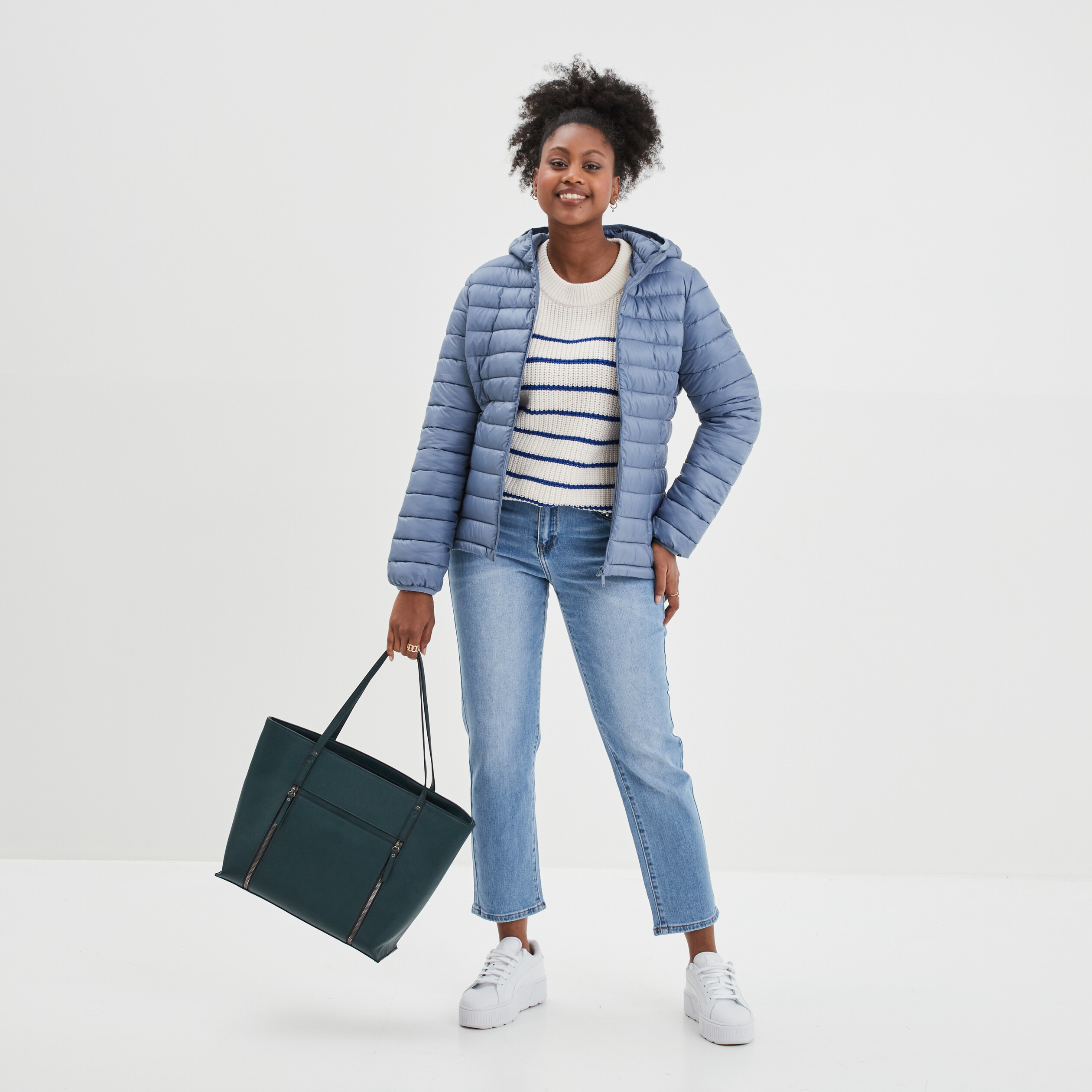 Pull col rond boutons épaule Creeks blanc femme | La Halle