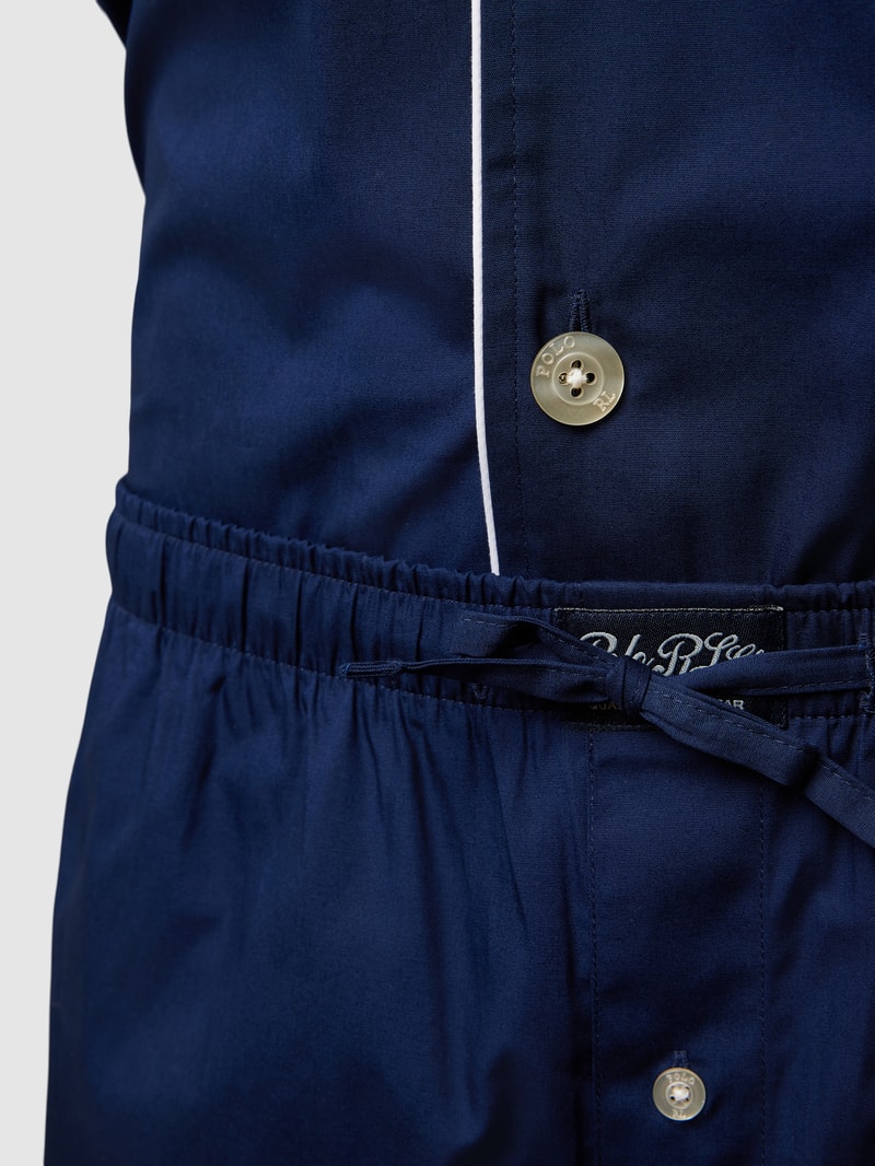 Pyjama mit Kontrastpaspeln Modell 'WOVEN' in dunkelblau