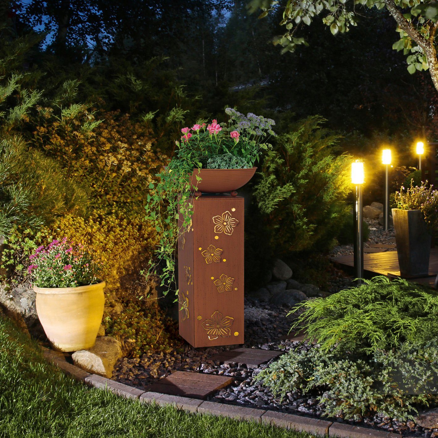 Hoberg Dekosäule Blume, Pflanzschale Garten Deko Kübel 72cm