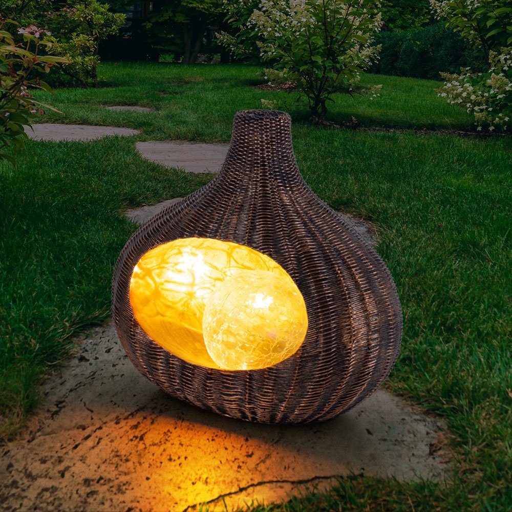 etc-shop Gartenleuchte, LED-Leuchtmittel fest verbaut, Warmweiß, Solarleuchte Rattan-Optik Solarleuchte Gartendeko für Außen Deko