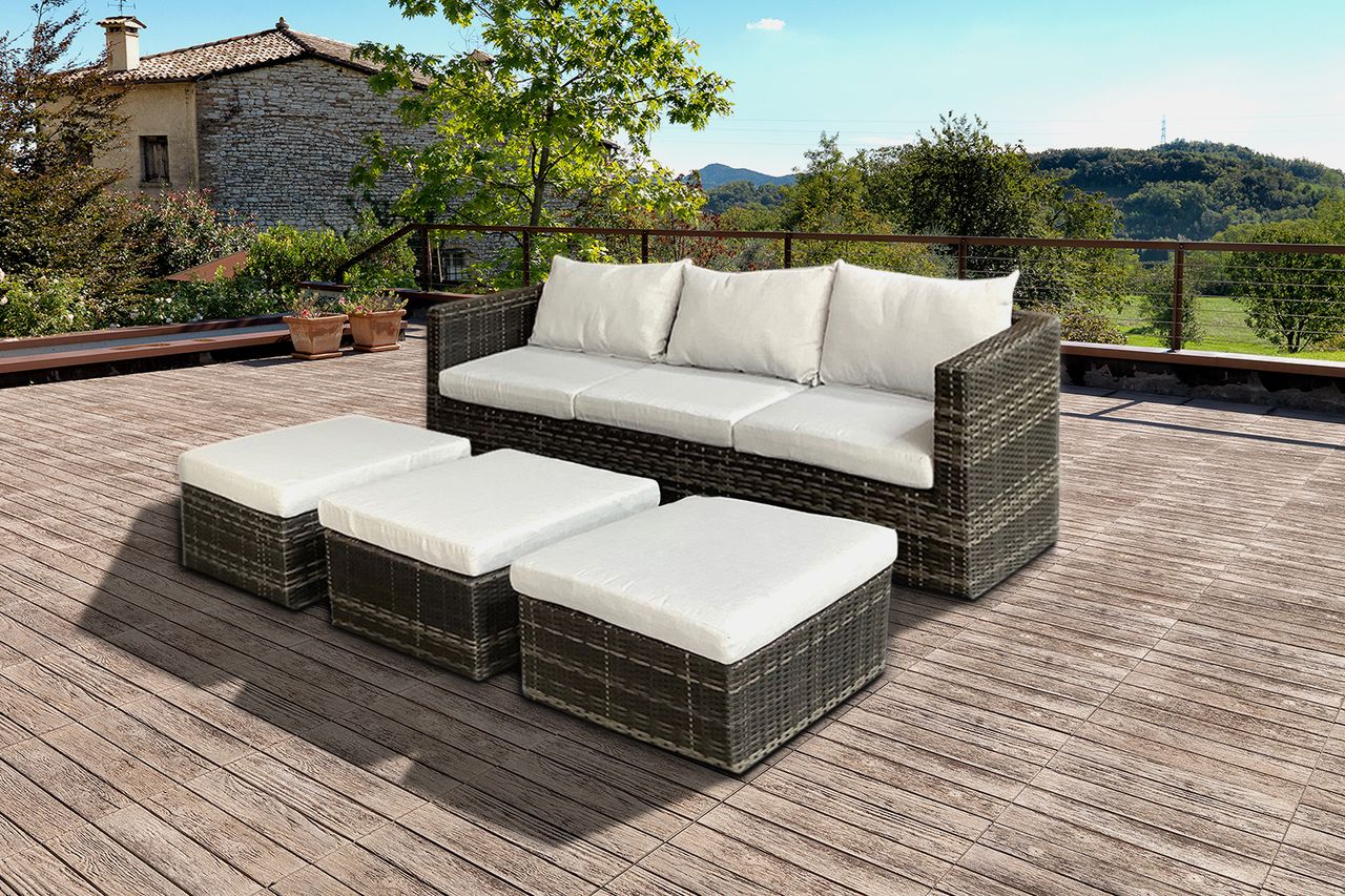 schütte Home & Living Rattan Multifunktionslounge 13-tlg. mit Auflagen hellgrau K/D
