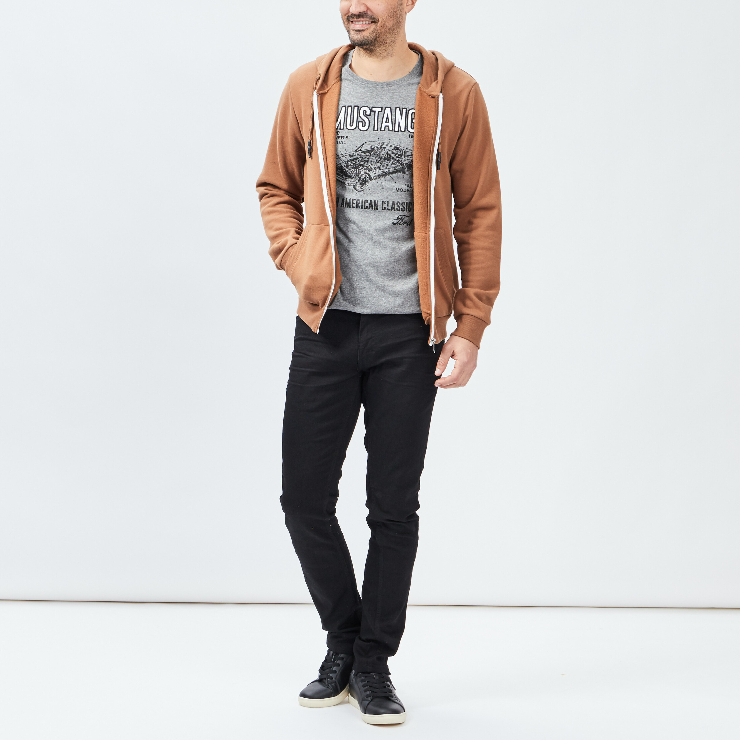 Sweat zippé molleton à capuche camel homme | La Halle