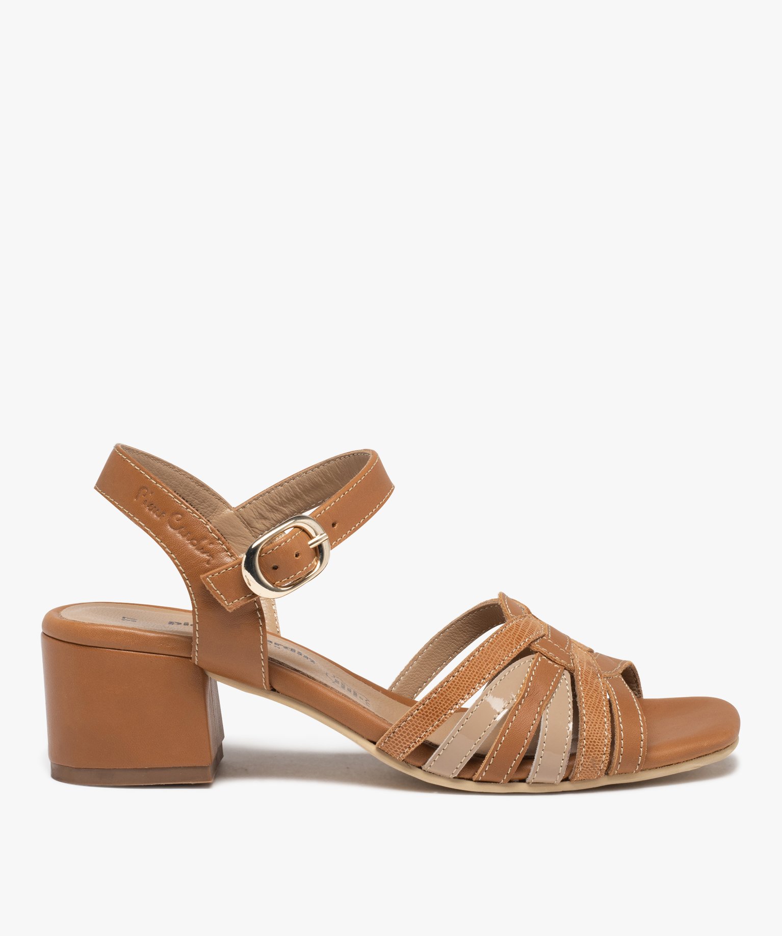 Sandales femme dessus fines brides en cuir – Pierre Cardin camel | GEMO