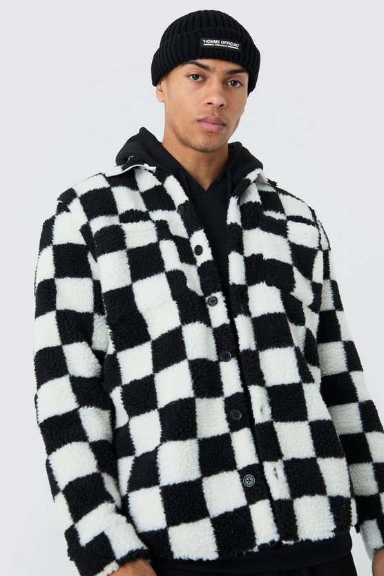 Borg-Overshirt mit Schachbrett-Print