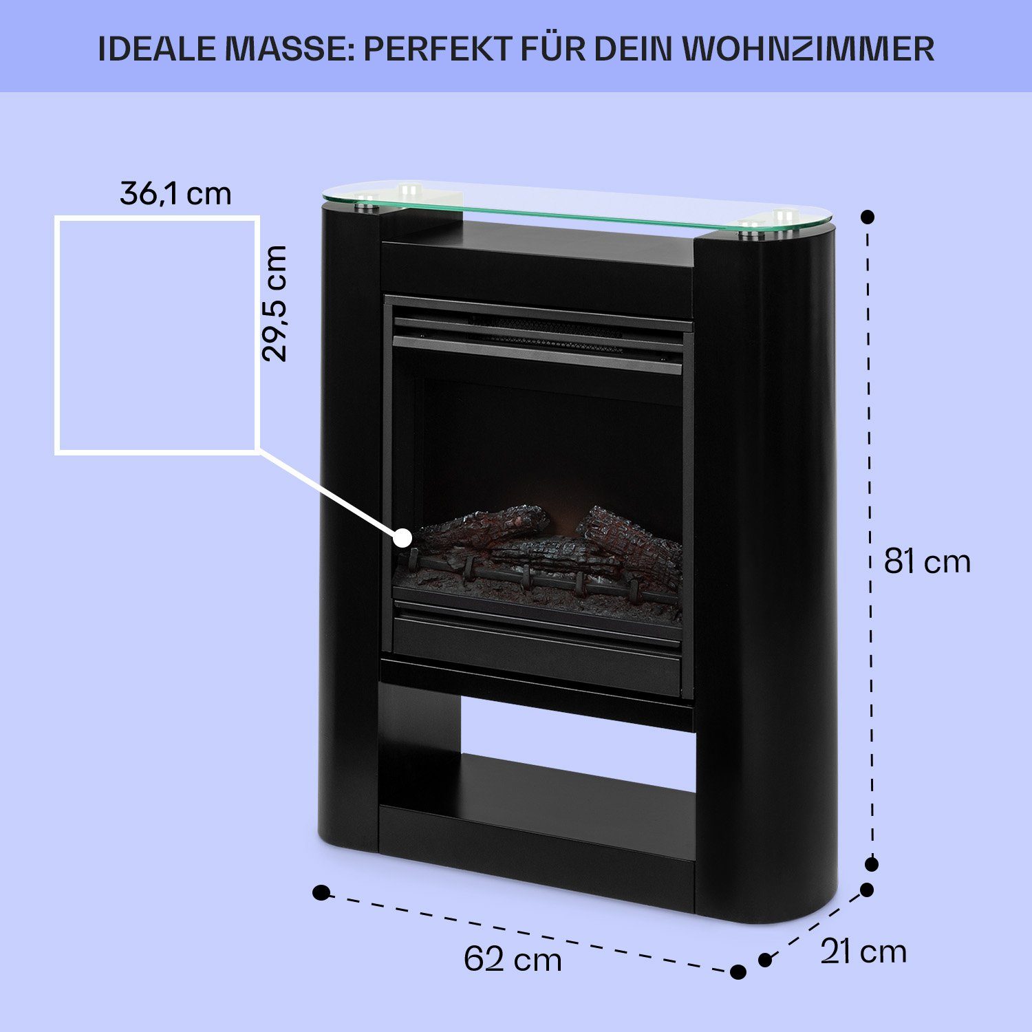 Klarstein Elektrokamin Studio 5 Arc, elektrischer Kamin mit Heizfunktion Heizlüfter elektrischer Kaminofen