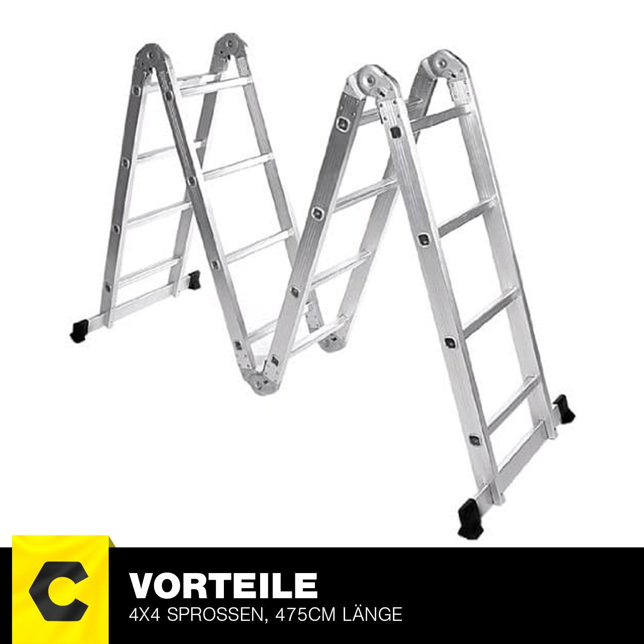 Craftfull Vielzweckleiter 6in1 Leiter CF-104A inkl. 3 Jahre Garantie Mehrzweckleiter Aluminium (Sicherheits-Sperriegel - Alu Stehleiter bis 150 kg - Anlegeleiter - Arbeitsbühne - Multigerüst mit Rollen - Haushaltsleiter - Stufen Leiter - Arbeitsleite
