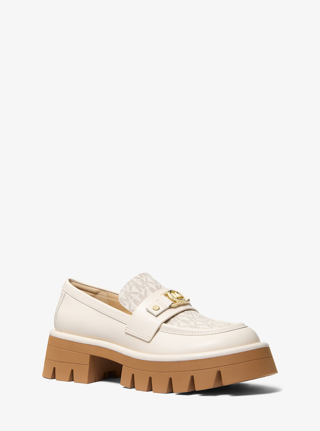 Mandy Leather and Signature Logo Platform Loafer - VANILLA COMBO