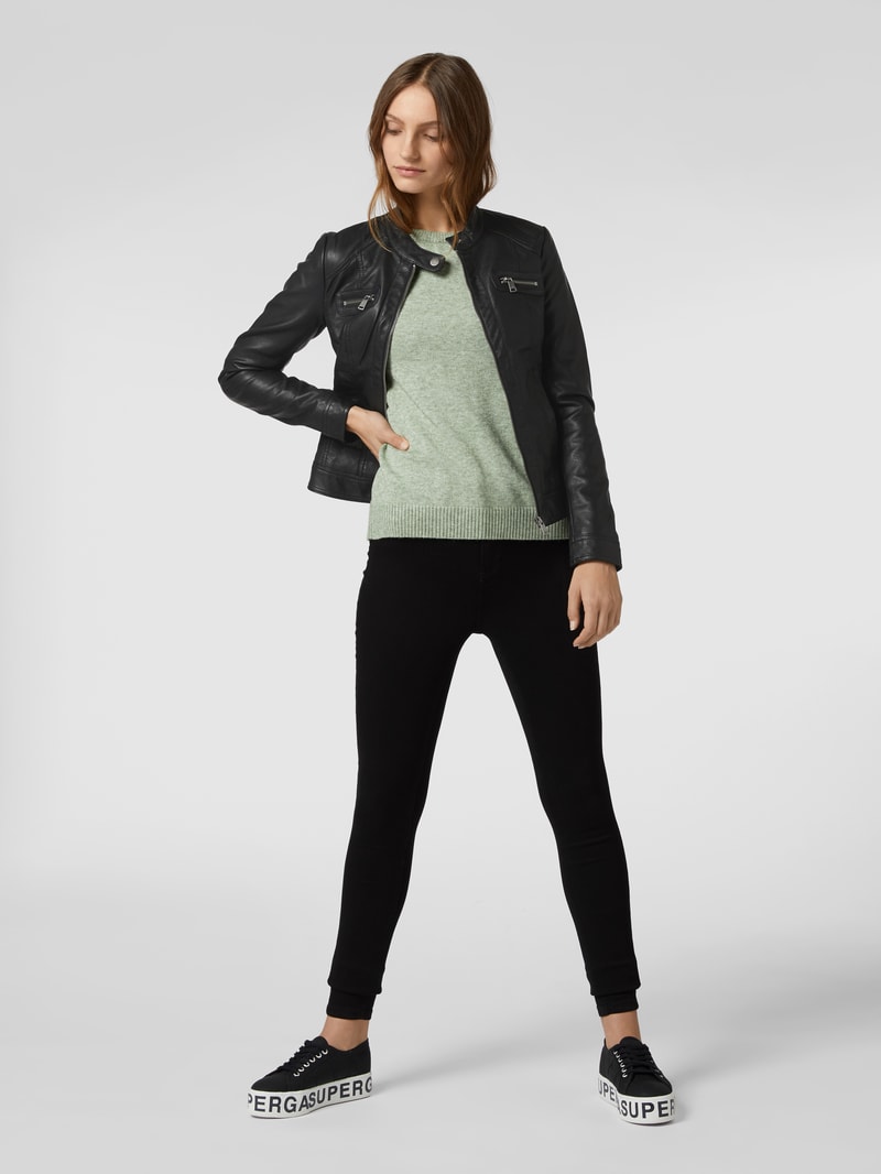 Jacke im authentischen Leder-Look in schwarz