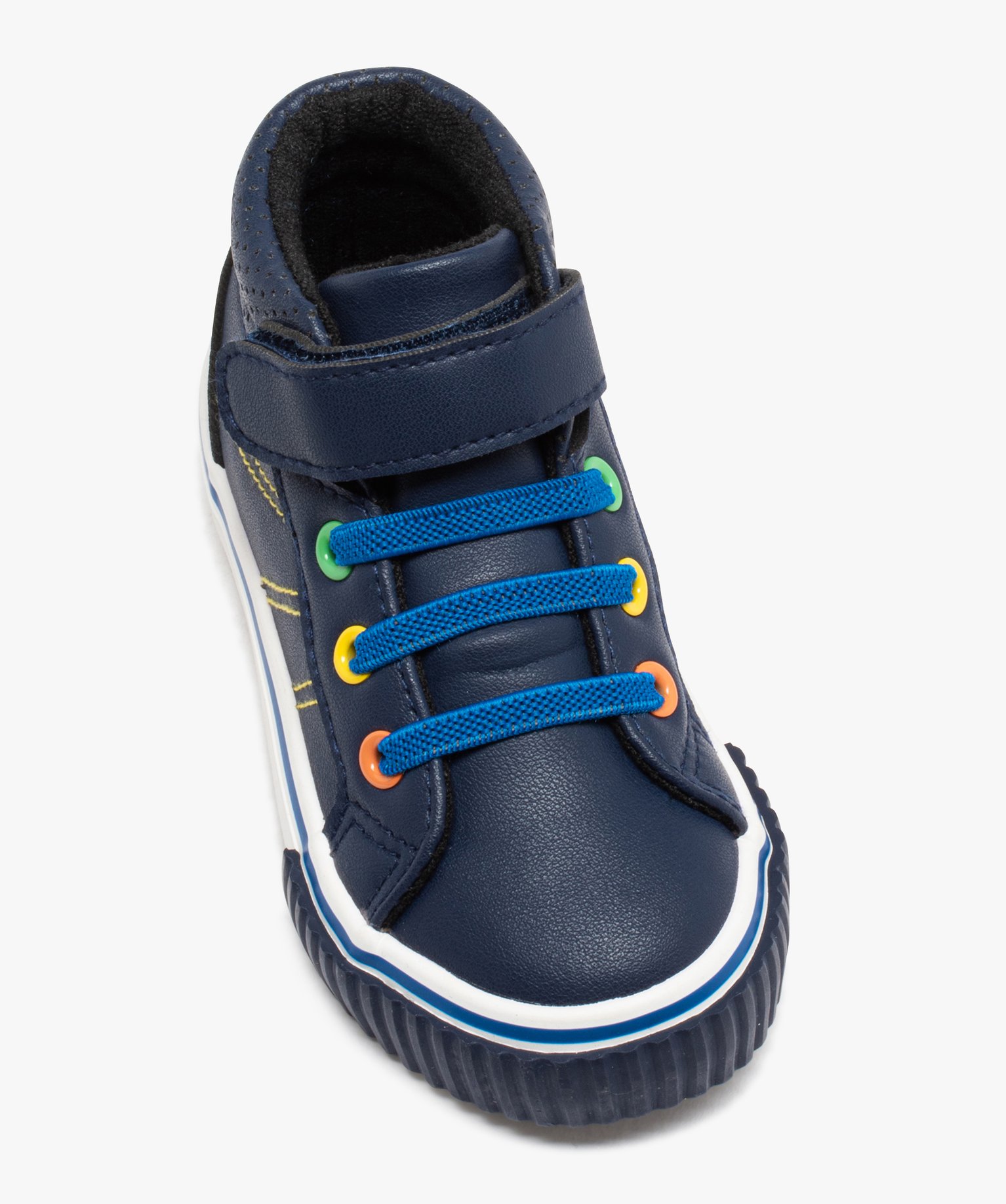 Baskets bébé Garçon mid-cut unies avec détails colorés marine | GEMO