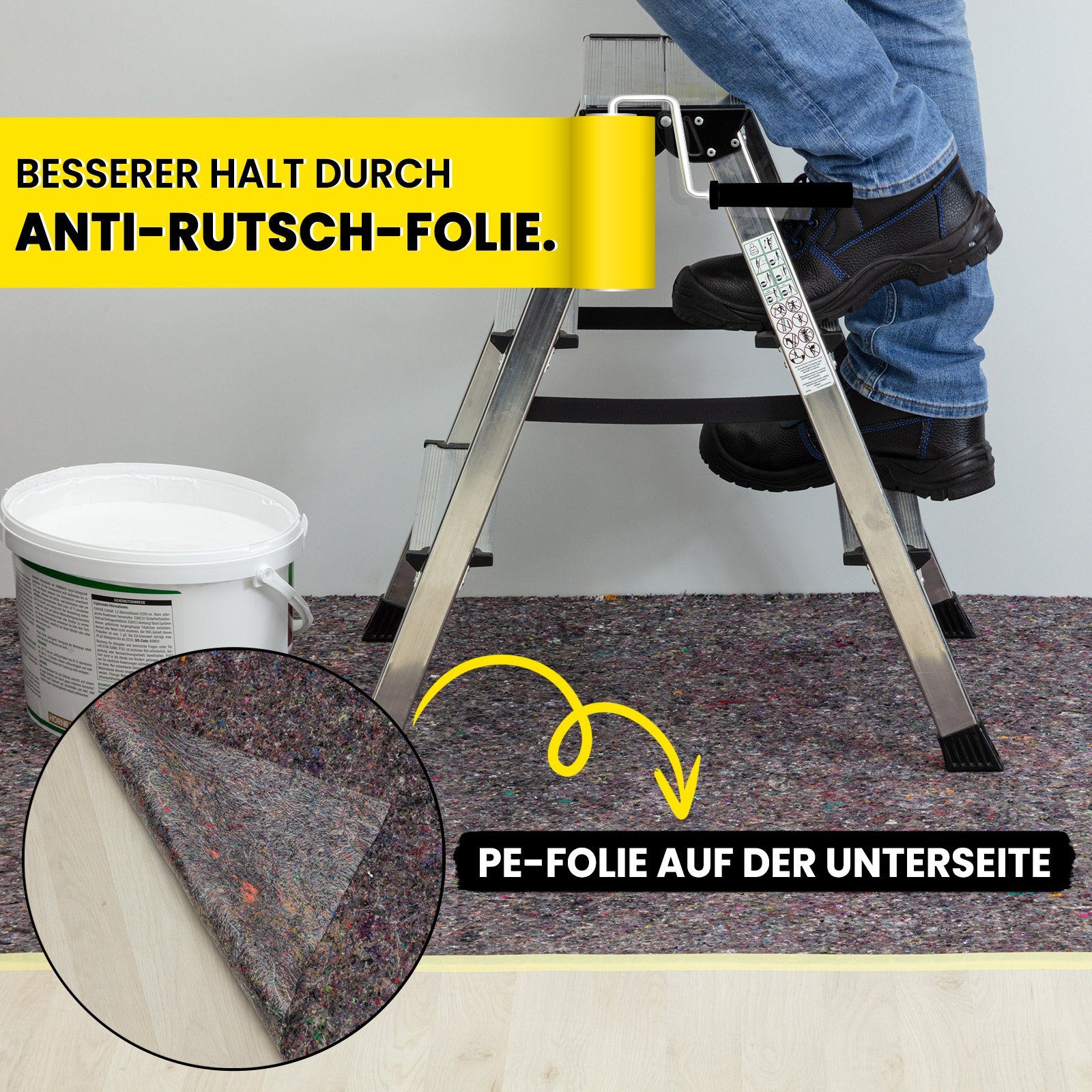 KK Verpackungen Bodenschutzvlies, Malervlies Abdeckvlies Grau 1 m x 5 m PE-Folie 180 g/m²