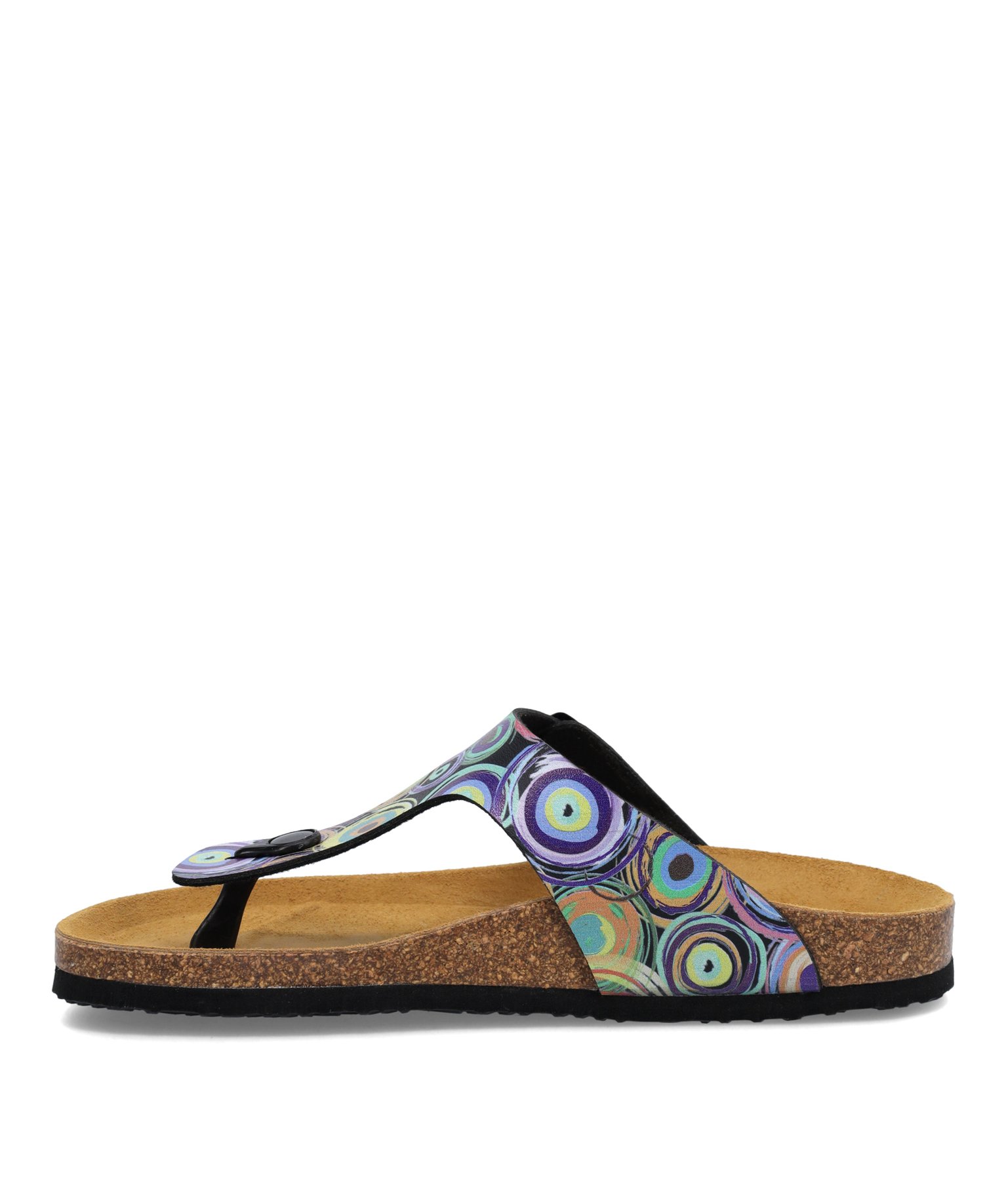 Mules femme à talon plat et bride entre-doigts imprimée multicolore | GEMO