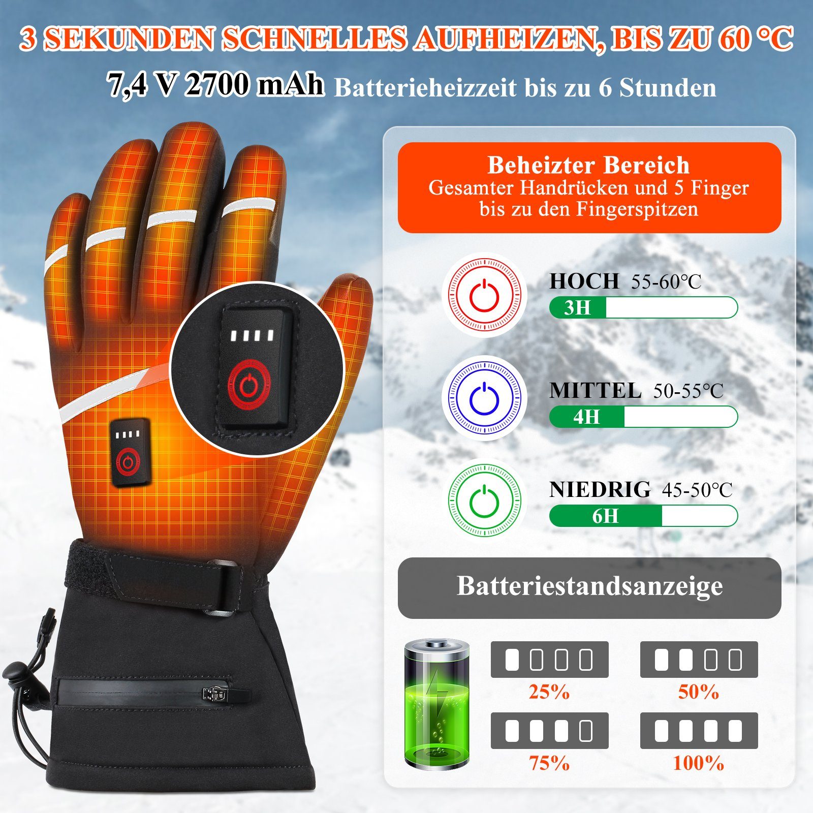 Spark Heizkissen Beheizbare Thermo Handschuhe Winterhandschuhe Thermohandschuhe