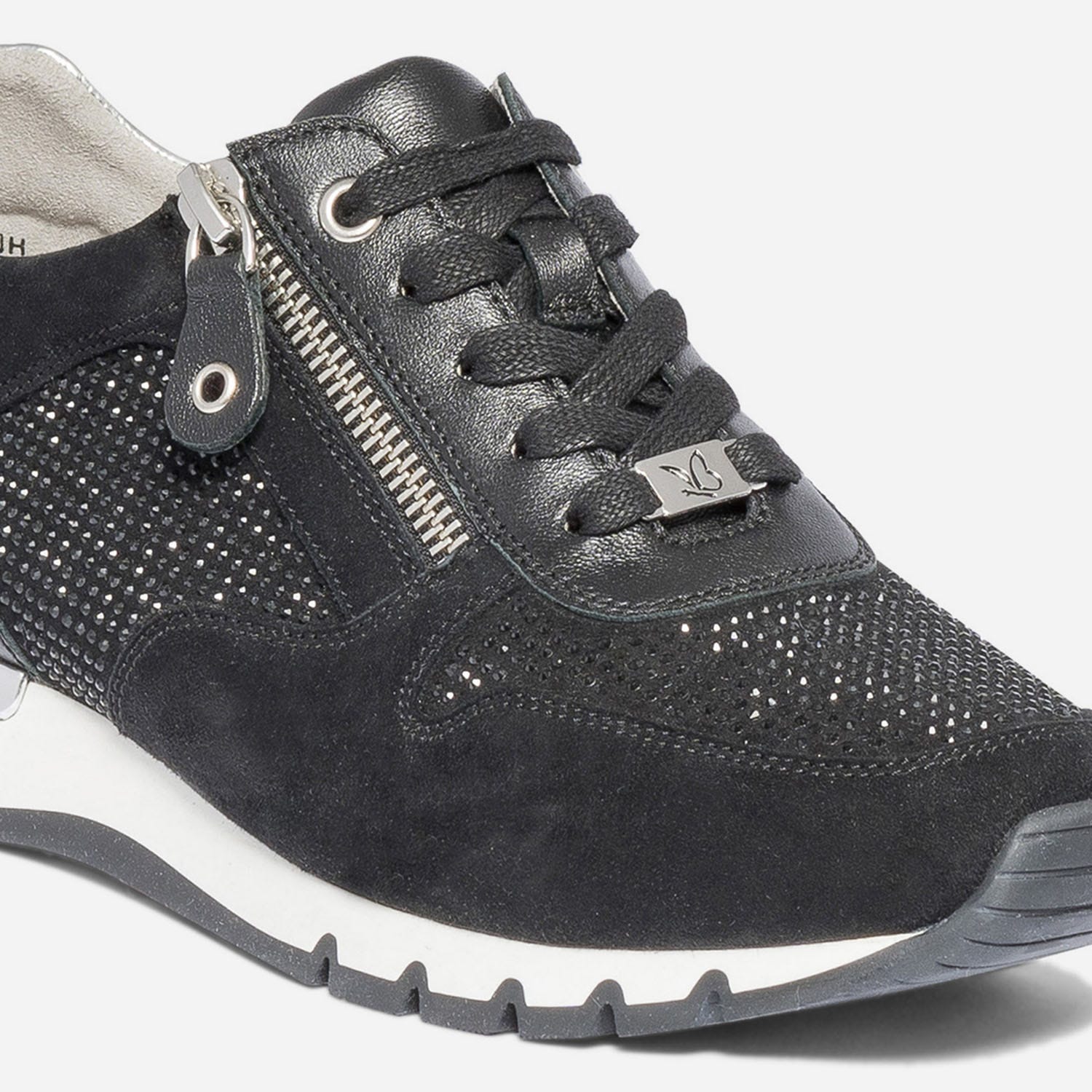 Tennis CAPRICE noire en cuir velours à strass