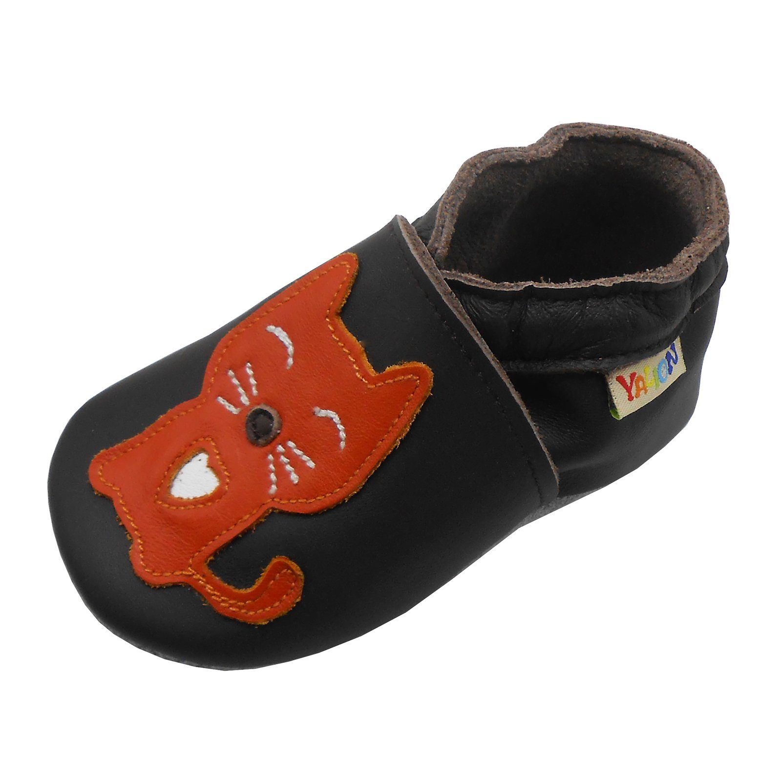 Yalion Weiche Leder Lauflernschuhe Hausschuhe Lederpuschen Katze Schwarz Krabbelschuh