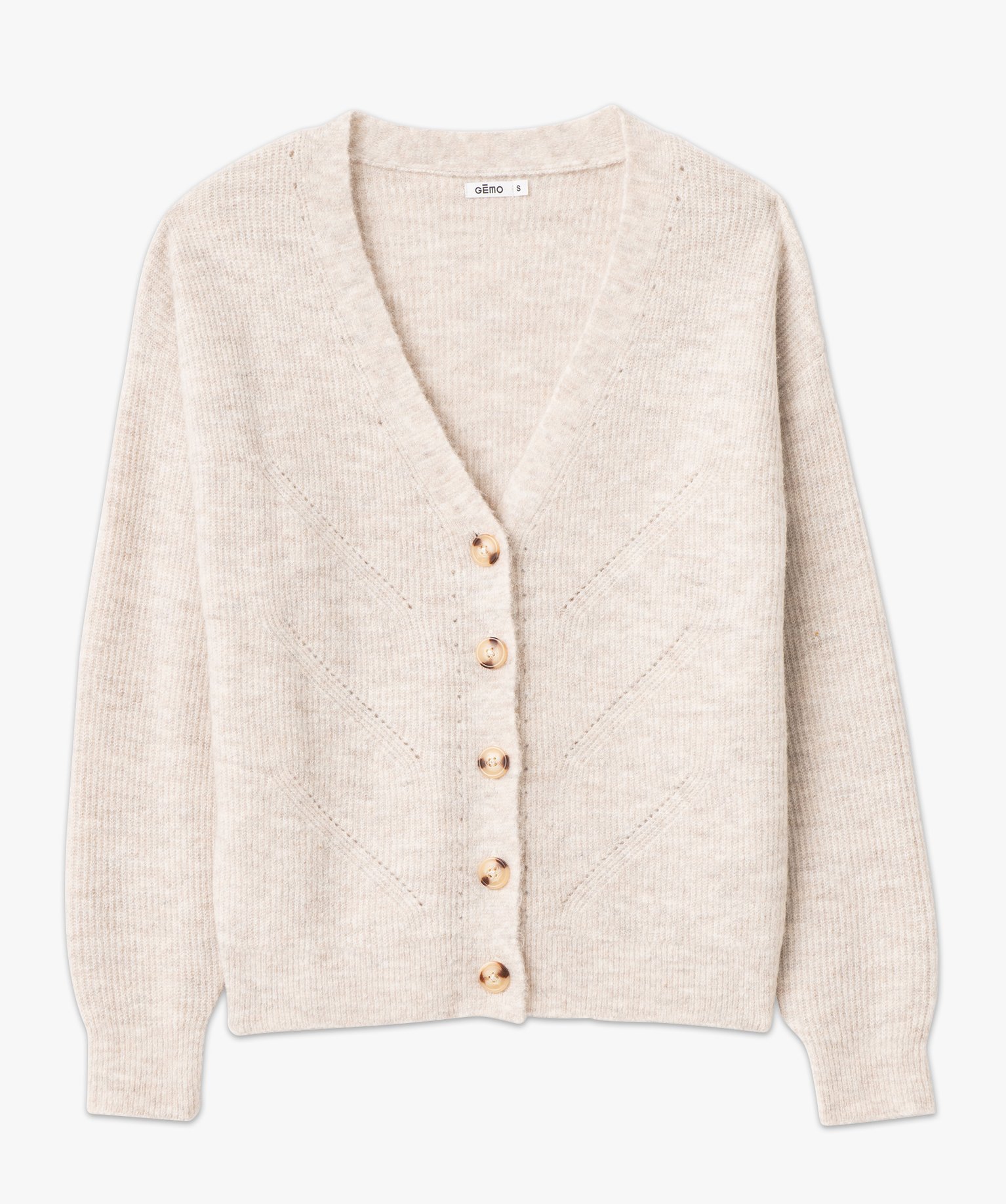 Gilet à col V en maille douillette avec gros boutons femme ecru | GEMO