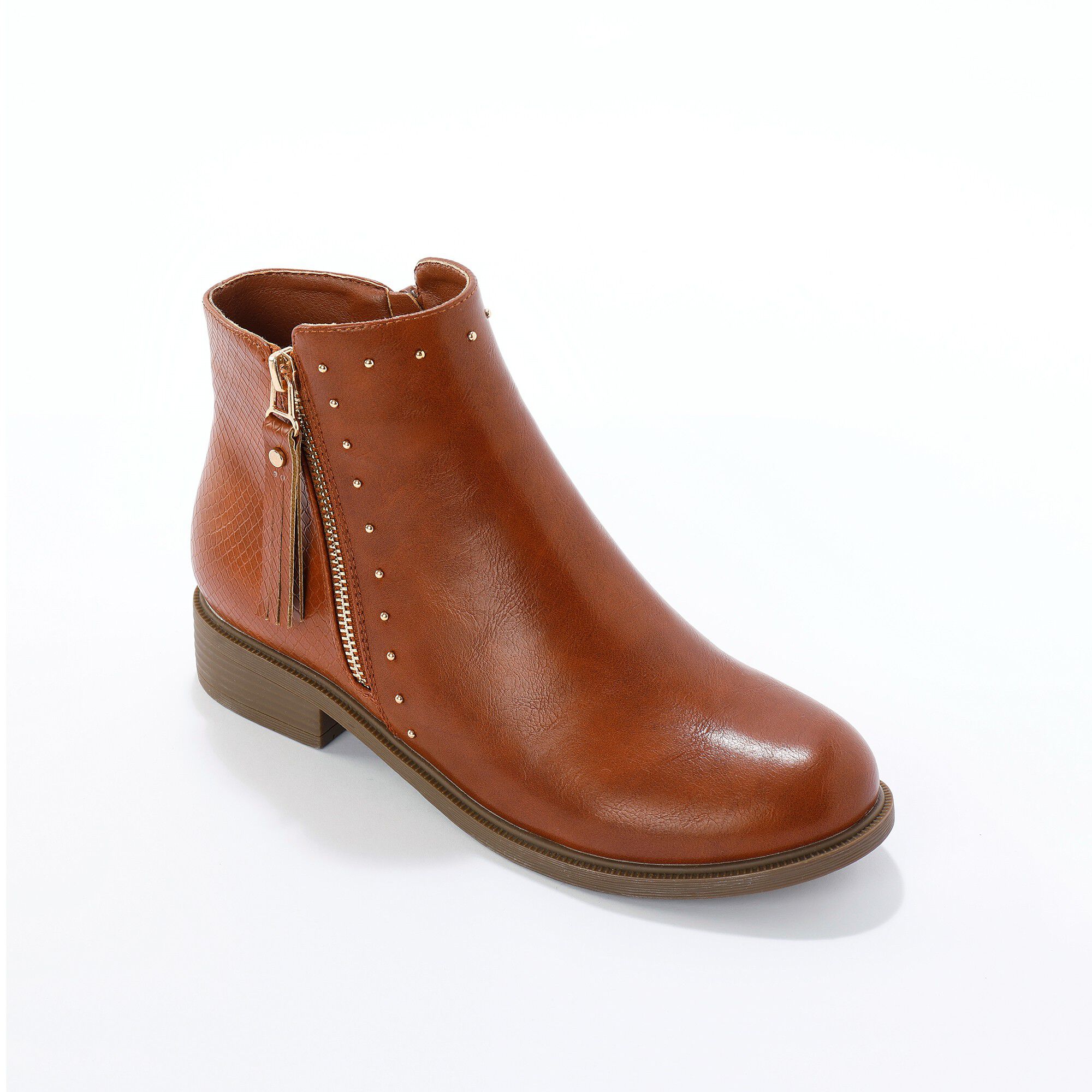 Boots bi-matière, zippées et cloutées