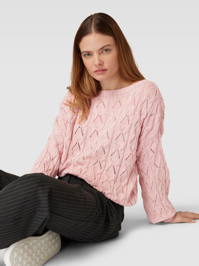 Strickpullover mit Lochstickerei Modell 'Brynn life' in hellrosa