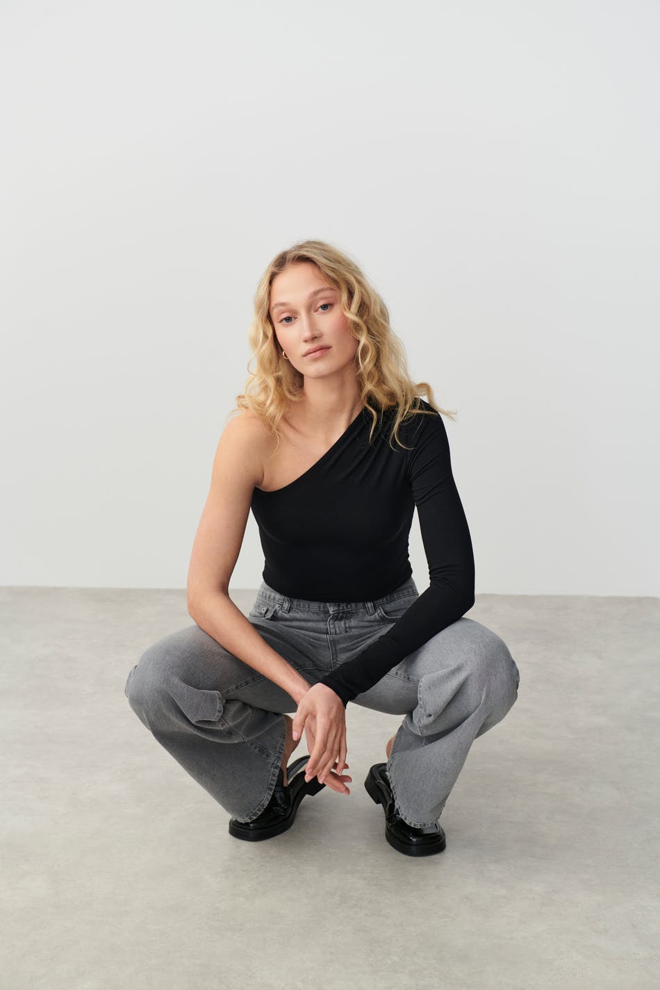 Soft touch one shoulder top