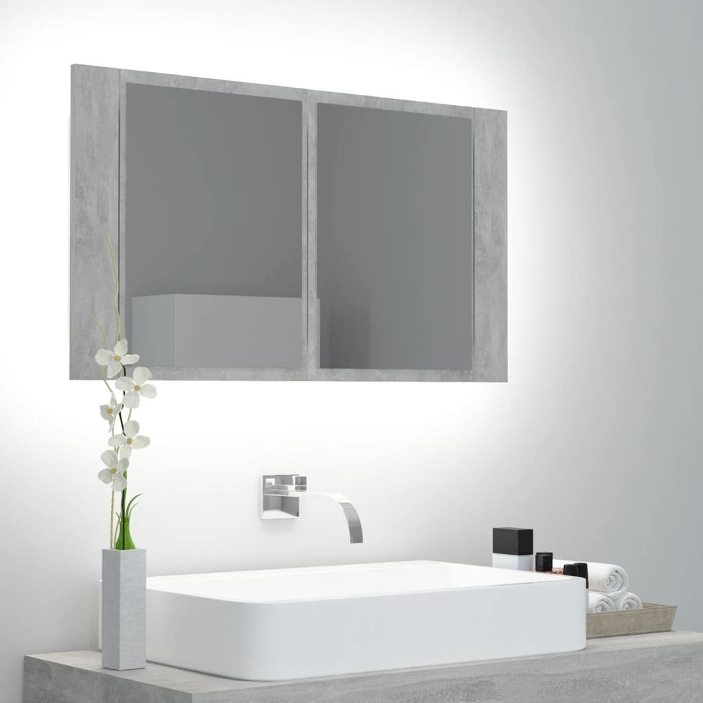 vidaXL Badezimmerspiegelschrank LED-Bad-Spiegelschrank Betongrau 80x12x45 cm Acryl (1-St)