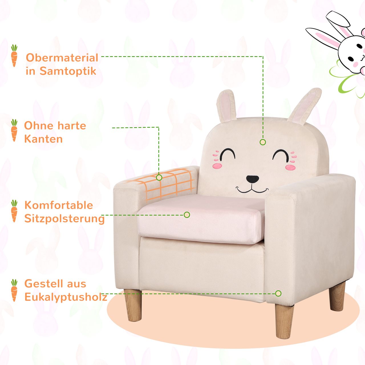 HOMCOM Kindersofa, Kindersessel, Kindercouch mit Samtoptik für Kinder 3-5 Jahre