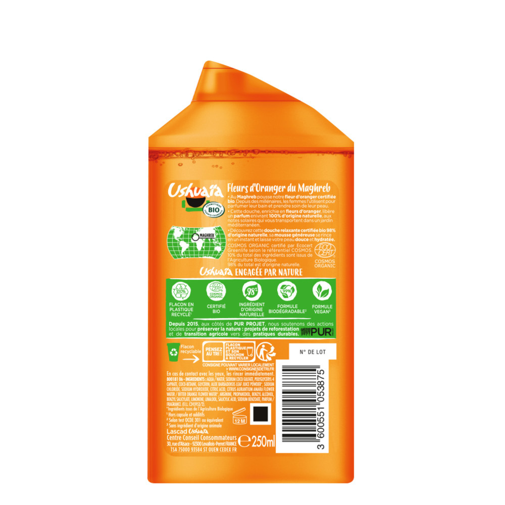 ushuaïa Ushuaïa Douche Certifiée Bio Fleur d'Oranger 250ml Douche certifiée BIO Fleur d'Oranger