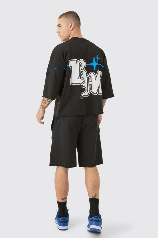 Kastiges Oversize T-Shirt-Set mit rohem Saum