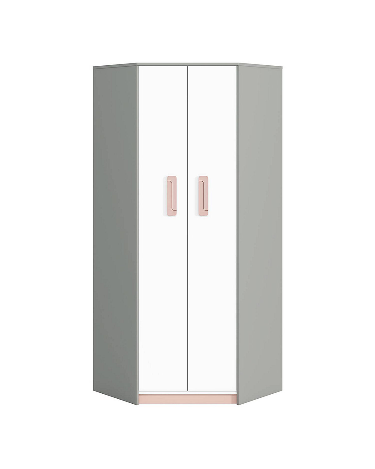 Kinderzimmer Kleiderschrank Eckschrank grau INGOLSTADT-131 mit Fronten in weiß und Absetzungen in rosa, B/H/T: ca. 82/199/82 cm