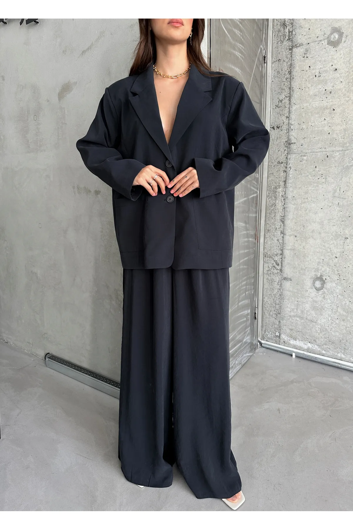 Laluvia  Schwarzes Marina-Set mit Jacke und elastischer Hose