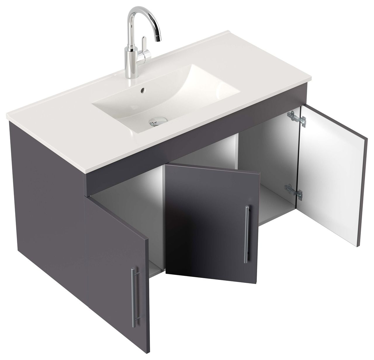 Posseik Badmöbel-Set Teramo 100 cm (3-teilig) anthrazit seidenglanz EEK: F