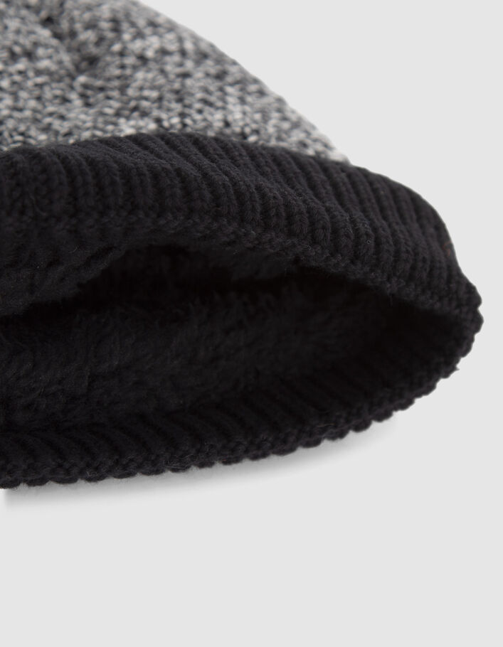 Bonnet noir tricot chiné badge logo bébé garçon
