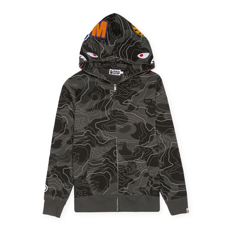 A Bathing Ape Layered Line Camo Shark Full Zip Hoodie M black