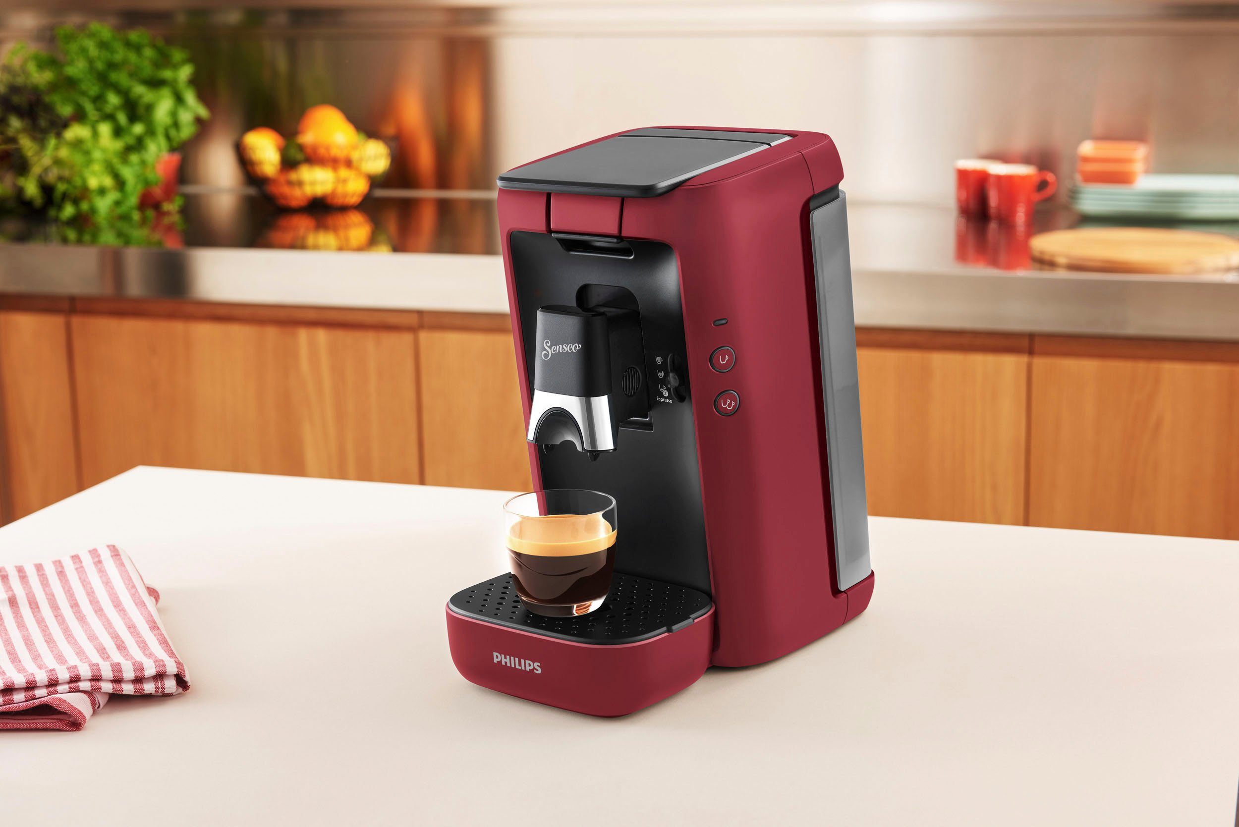 Philips Senseo Kaffeepadmaschine Maestro CSA260/90, aus 80% recyceltem Plastik, +3 Kaffeespezialitäten, Memo-Funktion, inkl. Gratis-Zugaben im Wert von € 14,- UVP