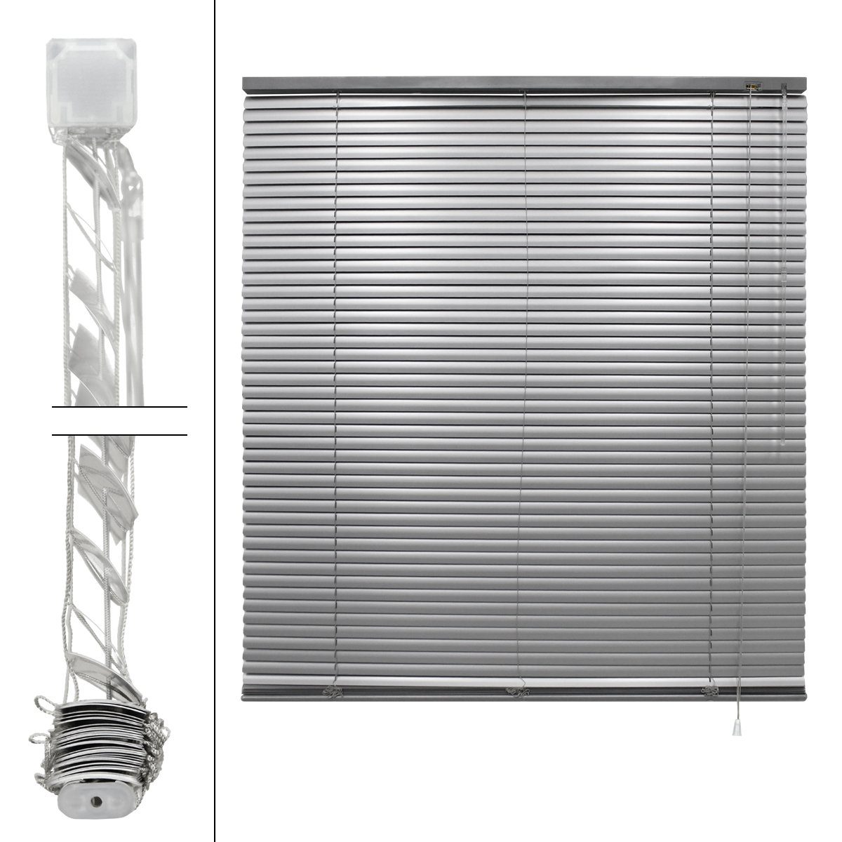 Jalousie Aluminium Fensterjalousie Jalousette Rollo, ECD Germany, Universalhalter, Silber 140x175cm Aluminiumlamellen Sicht-Licht-Blendschutz