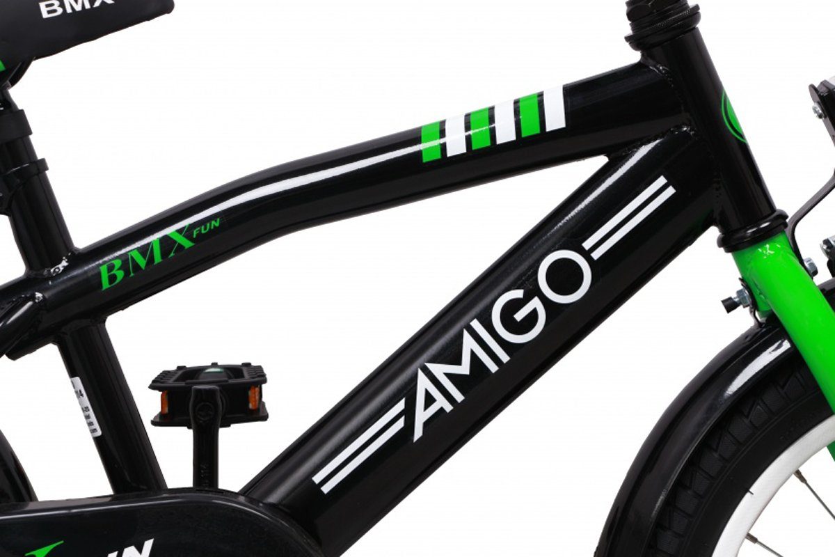 AMIGO BMX-Rad AMIGO BMX Fun 16 Zoll 28 cm Jungen Rücktrittbremse Grün/Mattschwarz, 1 Gang