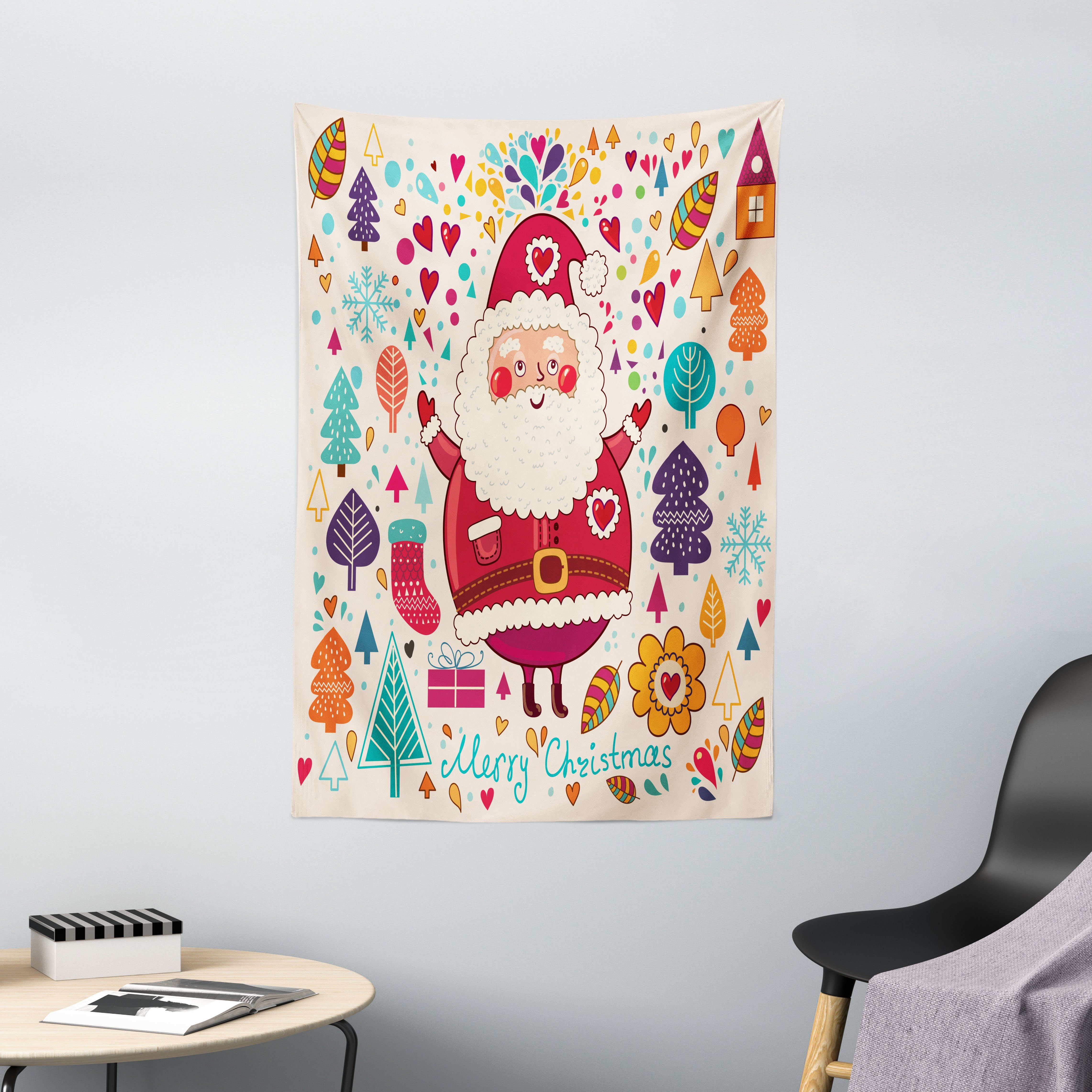 Wandteppich Wohnzimmer Schlafzimmer Wandtuch Seidiges Satin Wandteppich, Abakuhaus, rechteckig, Weihnachten Weinlese-Weihnachts